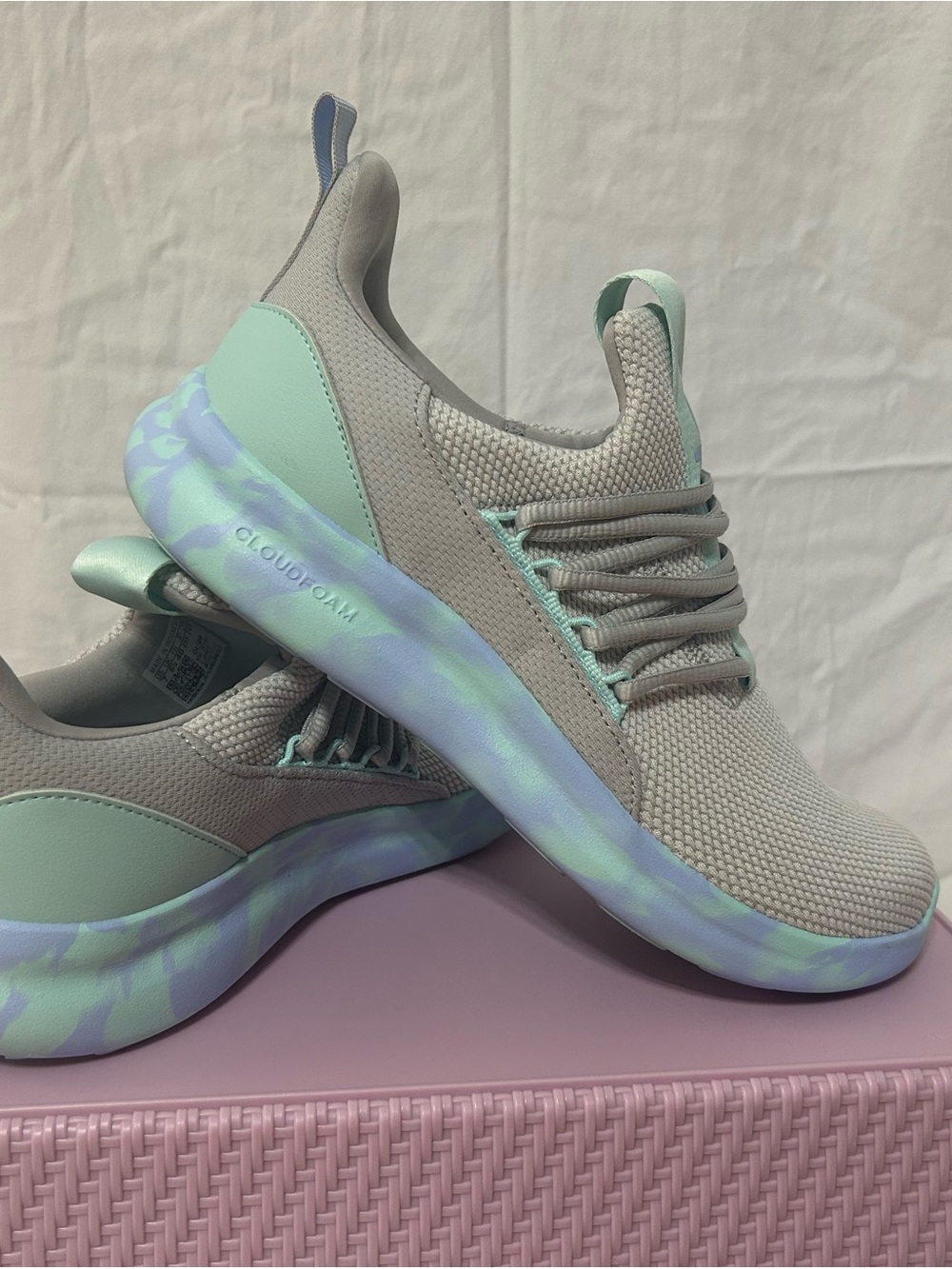 adidas Women's Knit Sneakers in Mint and Light Gray with Marbled Sole